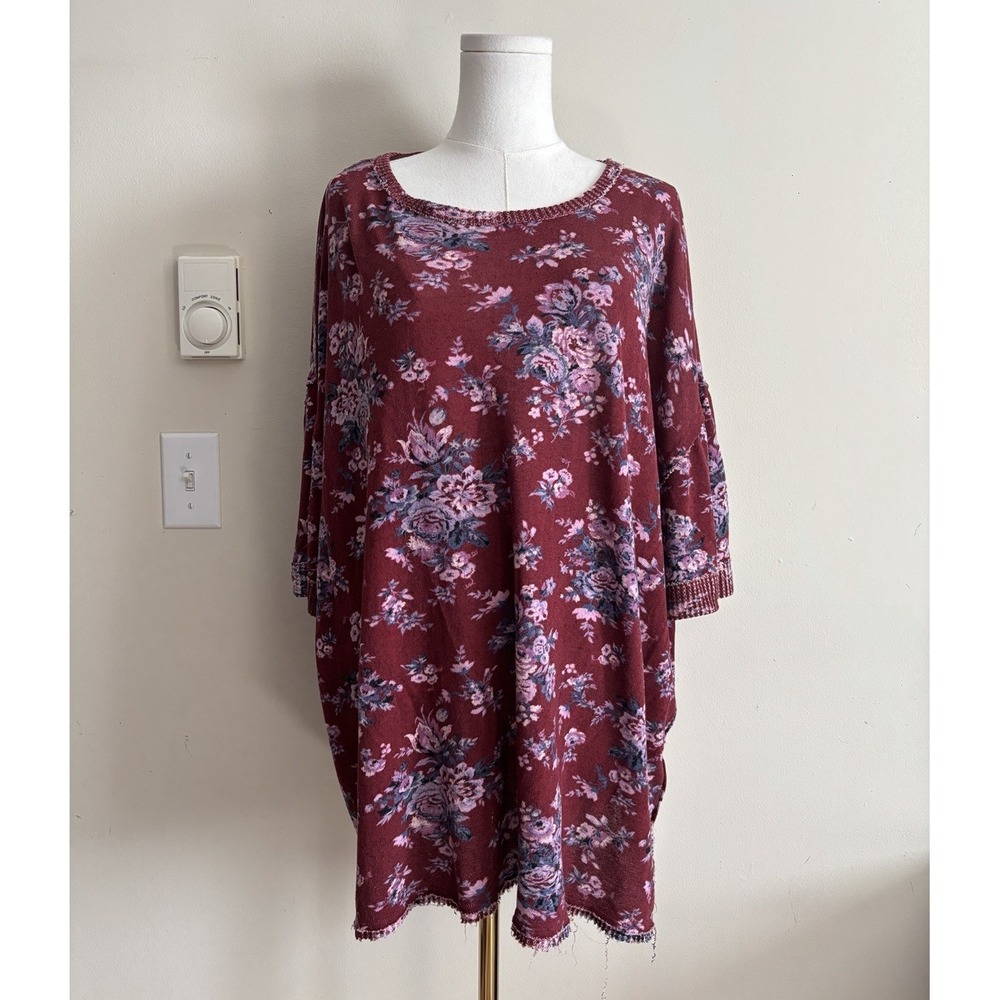 Free People We the Free You & Me Floral Tee Oversized Medium Large Red Boho